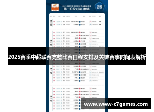 2025赛季中超联赛完整比赛日程安排及关键赛事时间表解析 2025赛季中超联赛完整比赛日程安排及关键赛事时间表解析